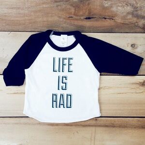 Locomotive clothing company 🇨🇦 Life Is Rad Raglan 3/4 length Shirt, Size 6 kids.